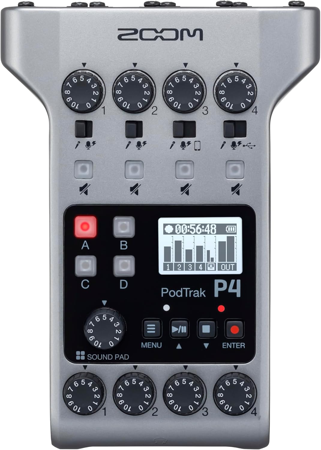 Zoom PodTrak P4 Portable Podcast Recorder with 4 Mic Inputs